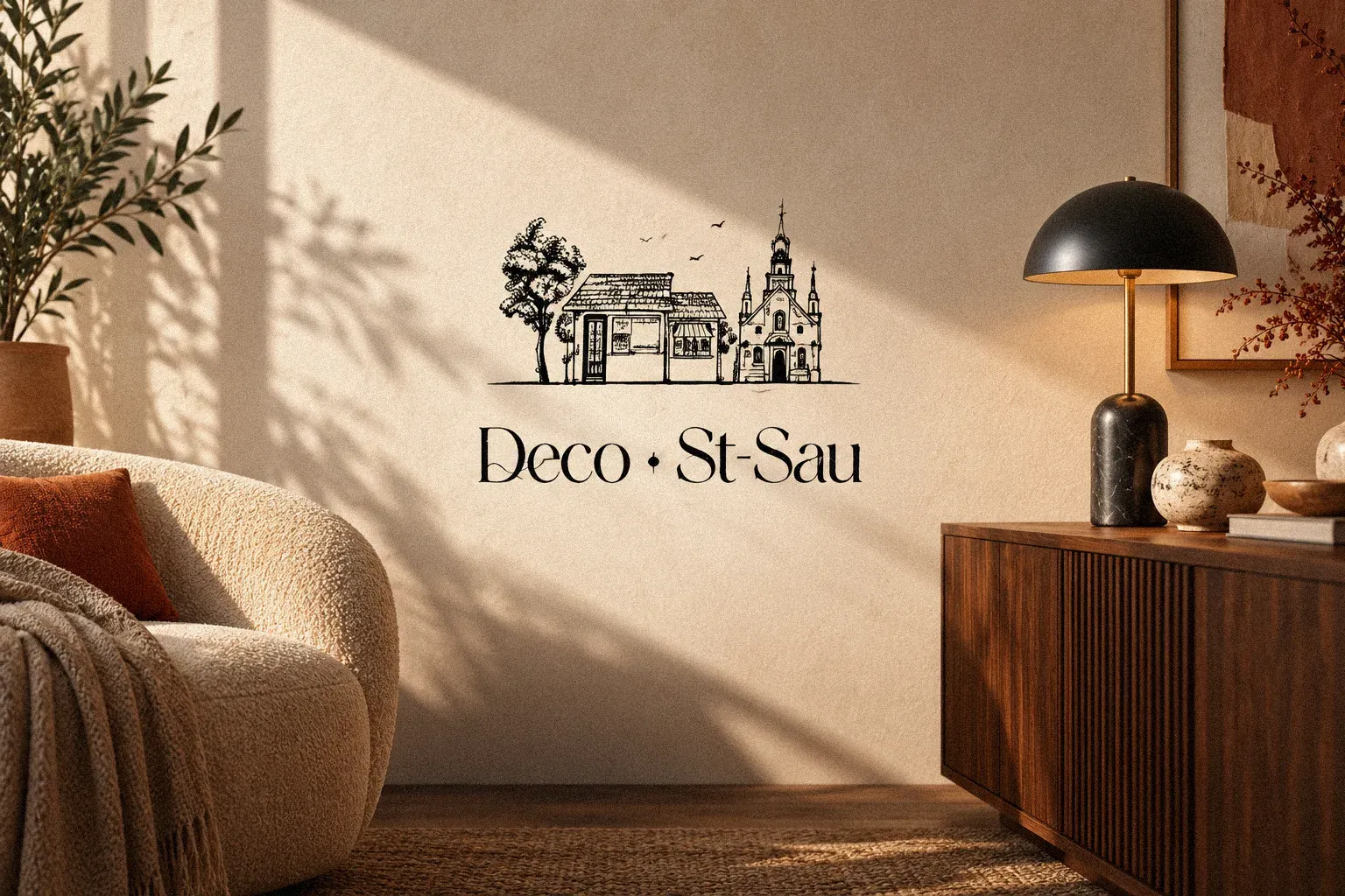 Deco St-Sau: the Deco St-Sau mark on a warm living-room wall