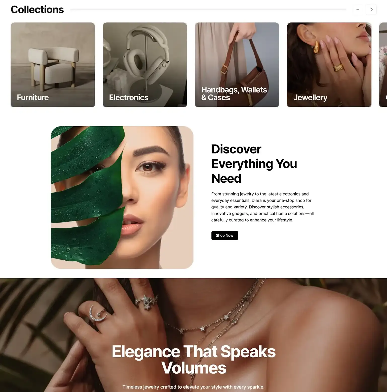 Diara Shopify build, screen 1 of 3