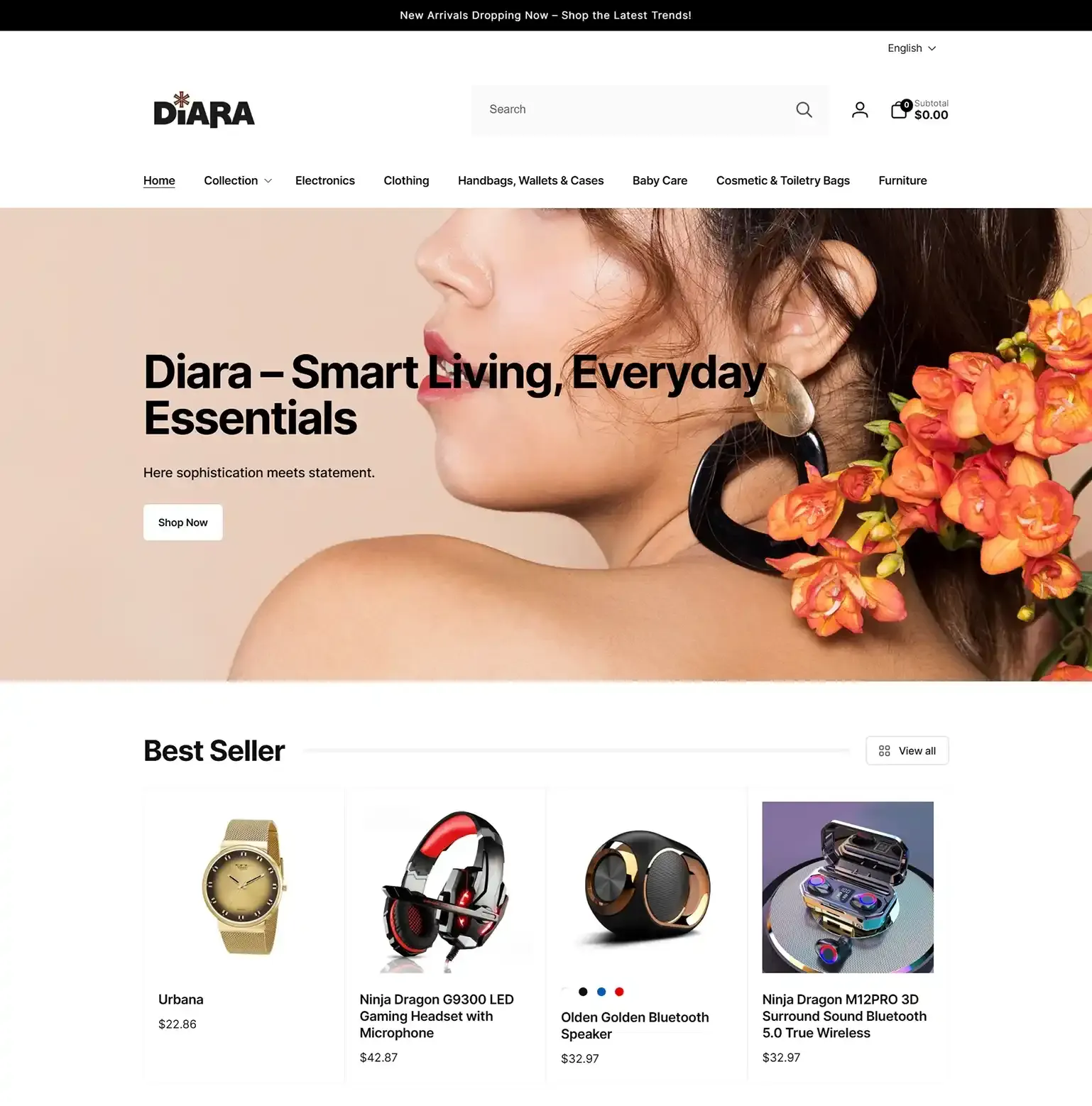 Diara: Shopify build by Digital TEN X, one store, five product worlds, kept high-end
