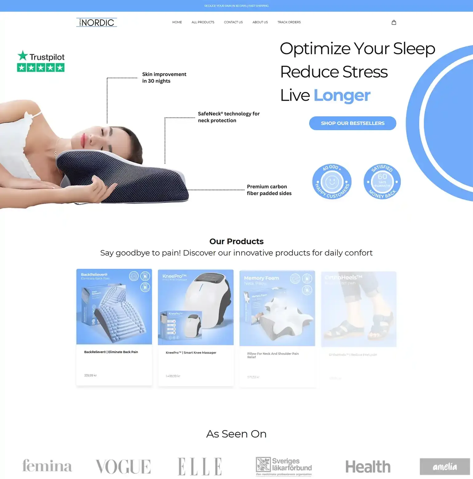 Ortho Nordic: Shopify build by Digital TEN X, pain-relief products, with the story to back them up