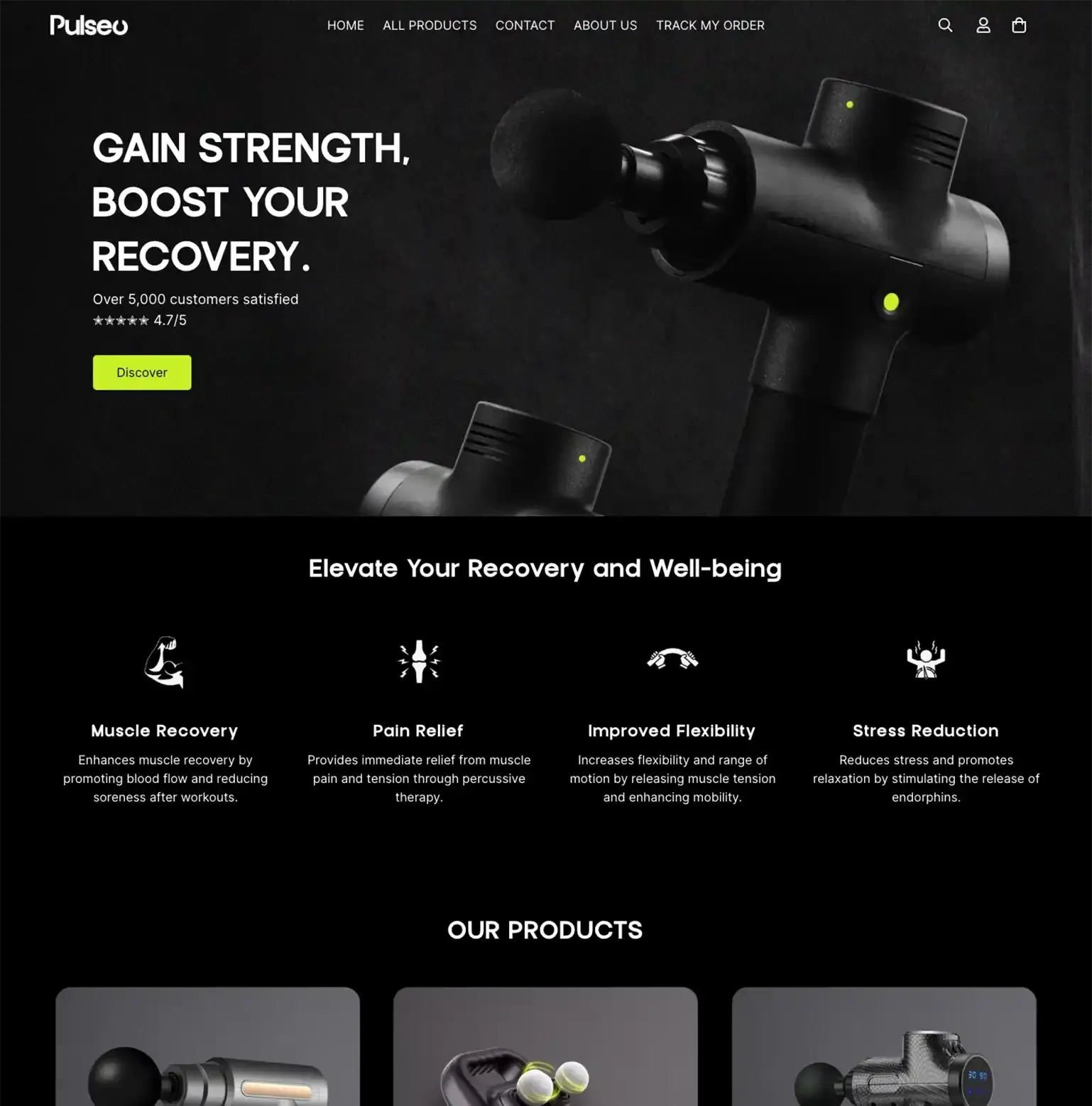 Pulseo: Shopify build by Digital TEN X, recovery products, given a premium home