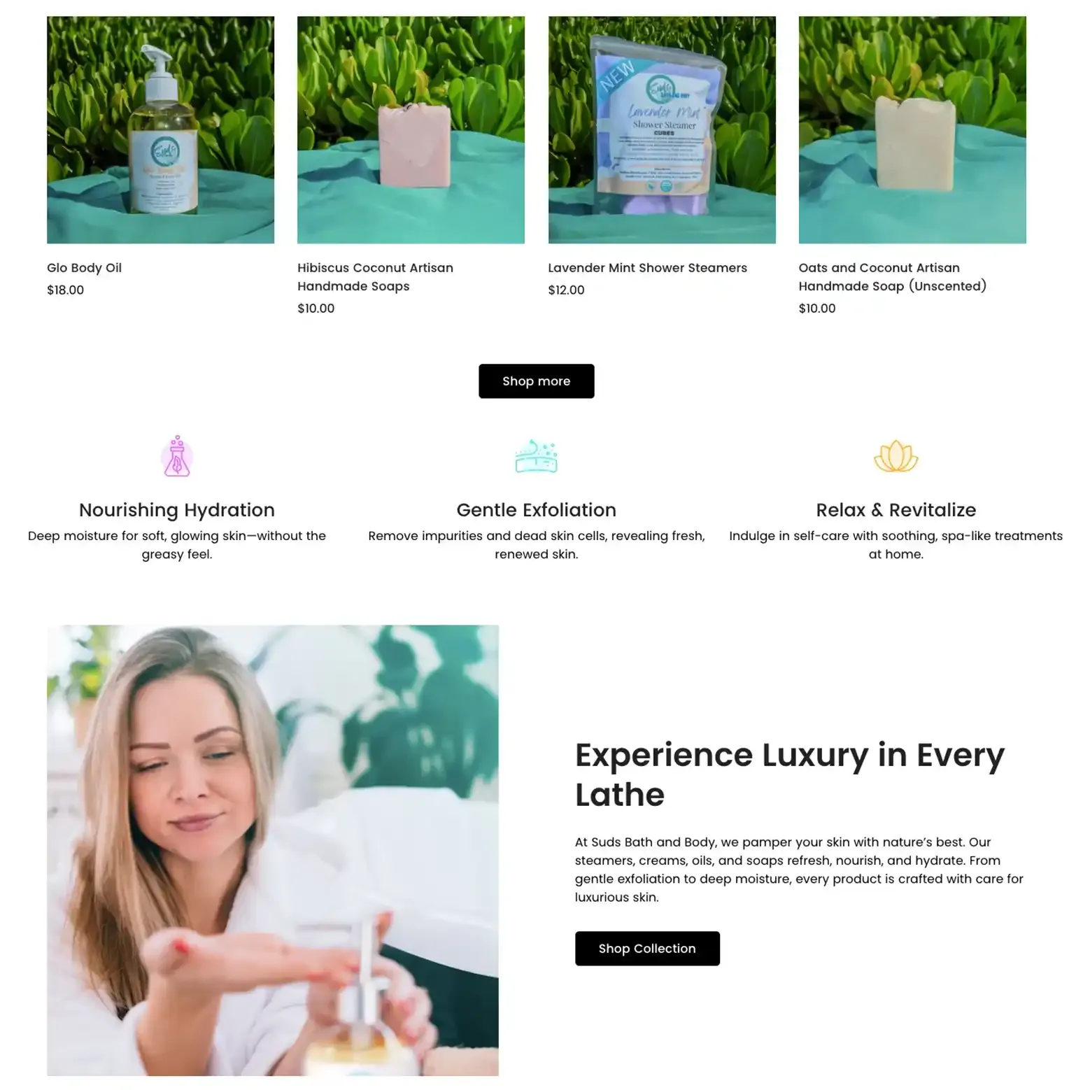 Suds Bath and Body Shopify build, screen 1 of 3
