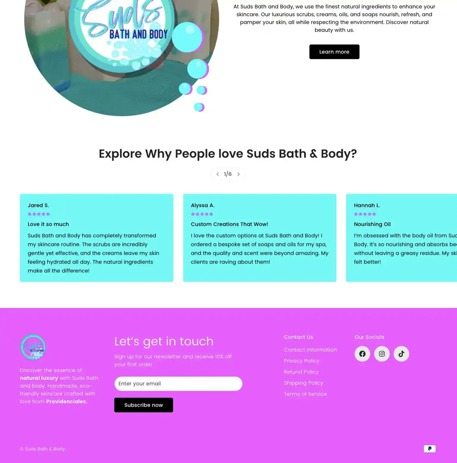 Suds Bath and Body Shopify build, screen 3 of 3
