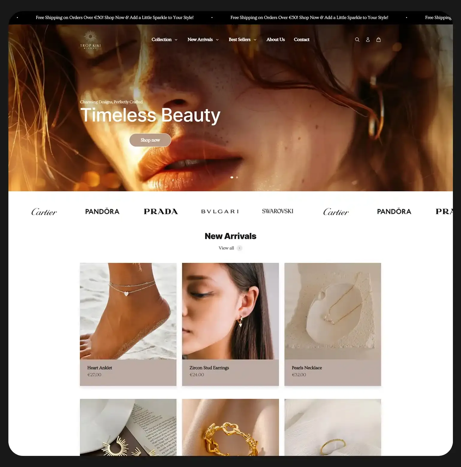 Trop Kiki: Shopify build by Digital TEN X, fine jewelry, given a quiet, premium shop